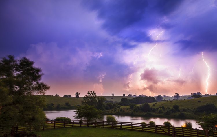 Thunderstorm with multiple lightning strikes over Bluegrass region of Kentucky