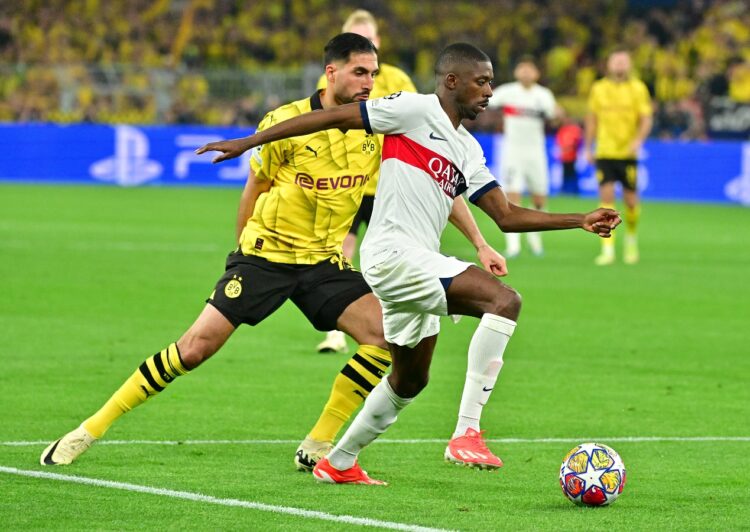 DORTMUND, GERMANY - MAY 1 Ousmane Dembélé of PSG in action during the UEFA Champions League semi-final first leg match between Borussia Dortmund and Paris Saint-Germain at Signal Iduna Park on May 01, 2024 in Dortmund, Germany  (Photo by Christian Liewig - Corbis/Getty Images)